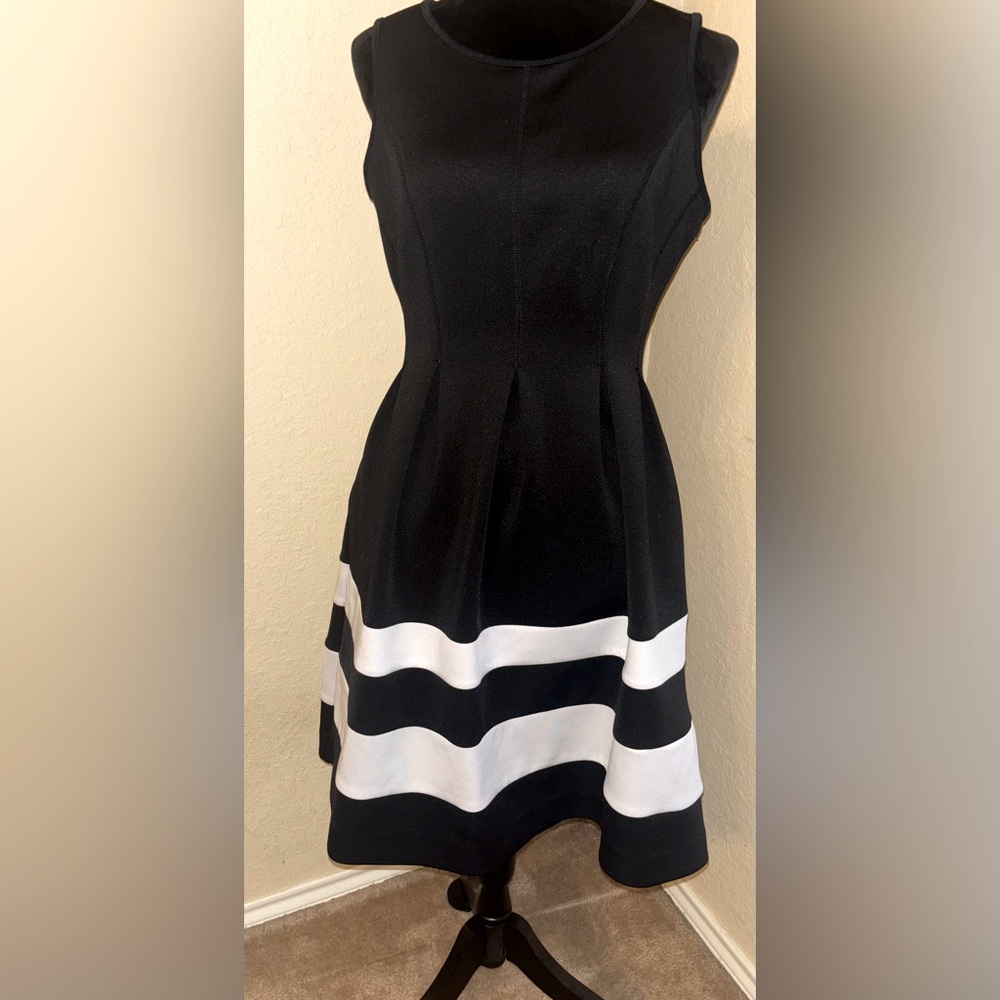 Apt. 9 Black and White Striped Fit & Flare Dress - Size Medium